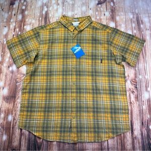 NWT Columbia Yellow and Gray Plaid Button Down Shirt Regular Fit Size XL